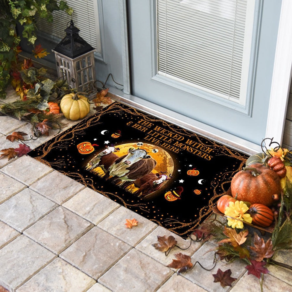 Farm House Door Mat, Hereford The Wicked Witch And Her Little Monsters Live Here Doormat, Custom Welcome Mats