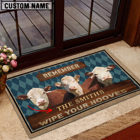 Farm House Door Mat, Hereford Wipe Your Hooves Custom Name Doormat, Custom Welcome Mats