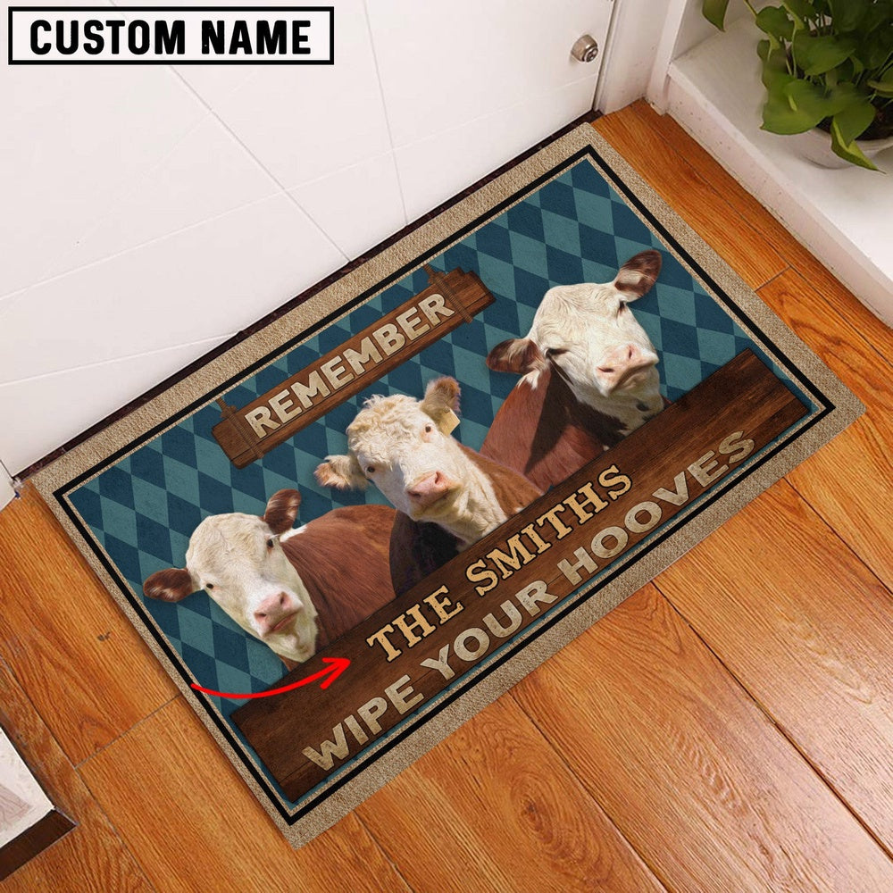 Farm House Door Mat, Hereford Wipe Your Hooves Custom Name Doormat, Custom Welcome Mats