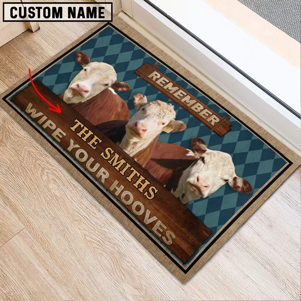 Farm House Door Mat, Hereford Wipe Your Hooves Custom Name Doormat, Custom Welcome Mats