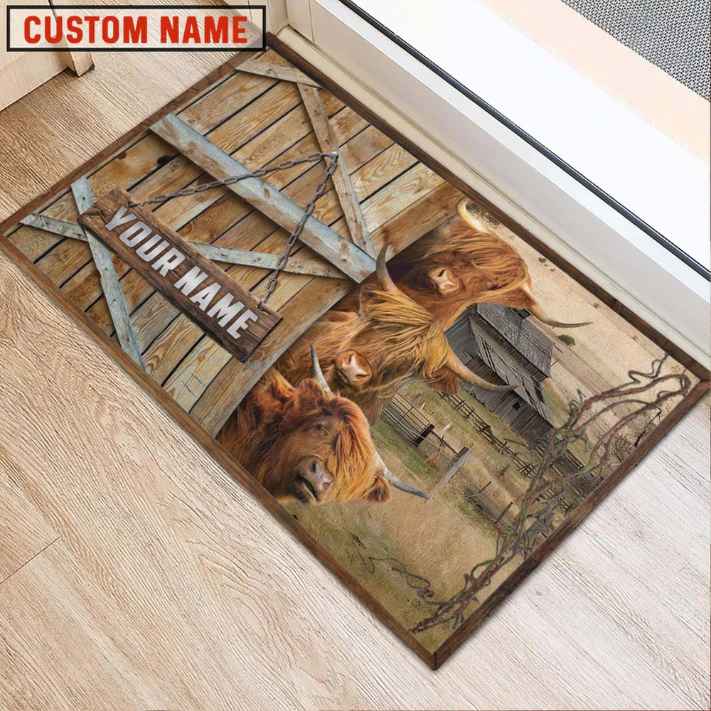 Farm House Door Mat, Highland Barn Custom Name Doormat, Custom Welcome Mats