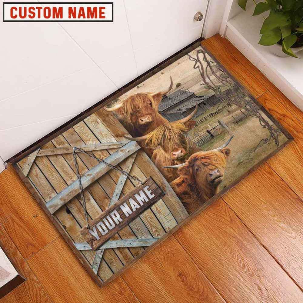 Farm House Door Mat, Highland Barn Custom Name Doormat, Custom Welcome Mats