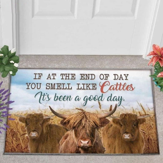 Farm House Door Mat, Highland Cattle Lover Good Day Doormat, Custom Welcome Mats