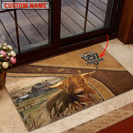 Farm House Door Mat, Highland Cattle Personalized Welcome Doormat, Custom Welcome Mats