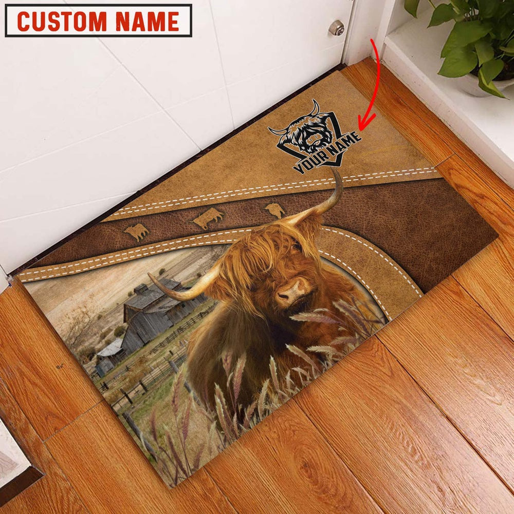 Farm House Door Mat, Highland Cattle Personalized Welcome Doormat, Custom Welcome Mats