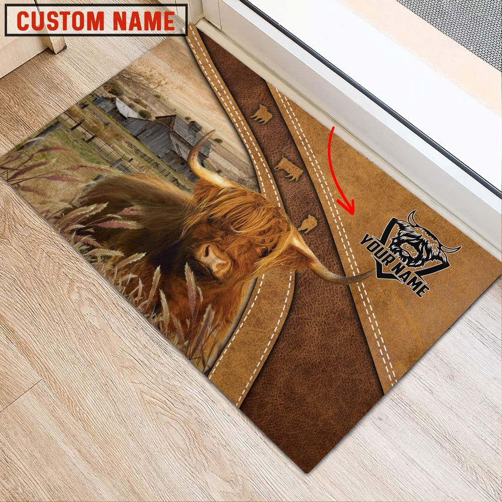 Farm House Door Mat, Highland Cattle Personalized Welcome Doormat, Custom Welcome Mats