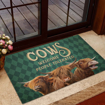 Farm House Door Mat, Highland Cattle Welcome People Tolerated Doormat, Custom Welcome Mats