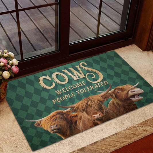 Farm House Door Mat, Highland Cattle Welcome People Tolerated Doormat, Custom Welcome Mats