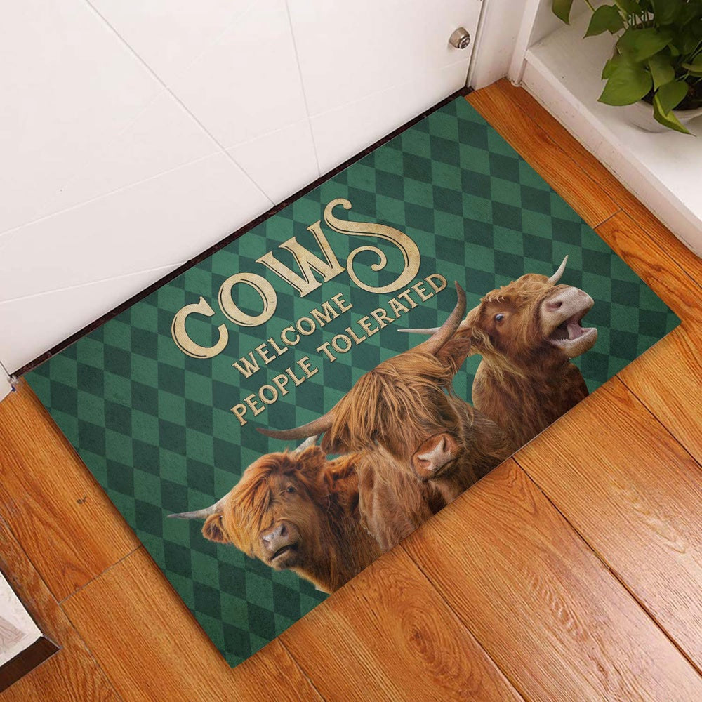 Farm House Door Mat, Highland Cattle Welcome People Tolerated Doormat, Custom Welcome Mats
