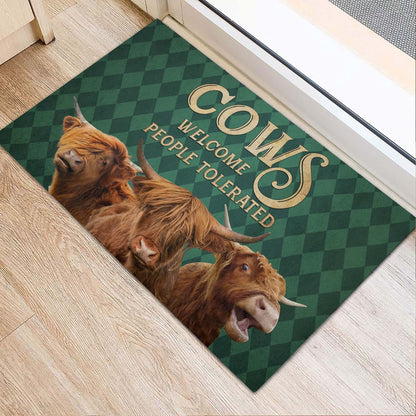 Farm House Door Mat, Highland Cattle Welcome People Tolerated Doormat, Custom Welcome Mats