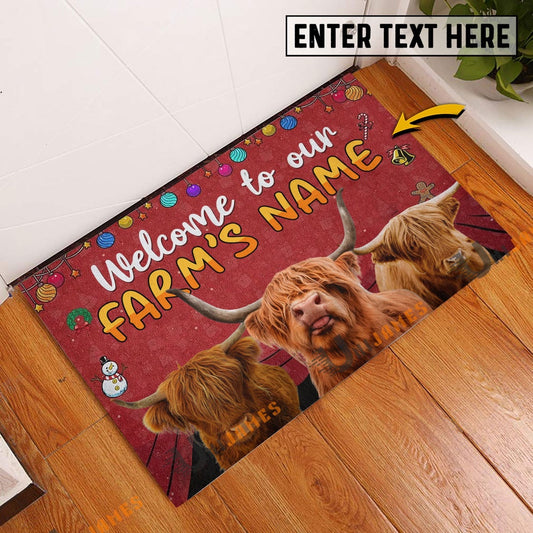 Farm House Door Mat, Highland Christmas Custom Name Doormat, Custom Welcome Mats