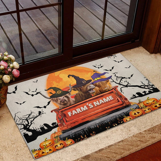 Farm House Door Mat, Highland Custom Farm Name Halloween Doormat, Custom Welcome Mats