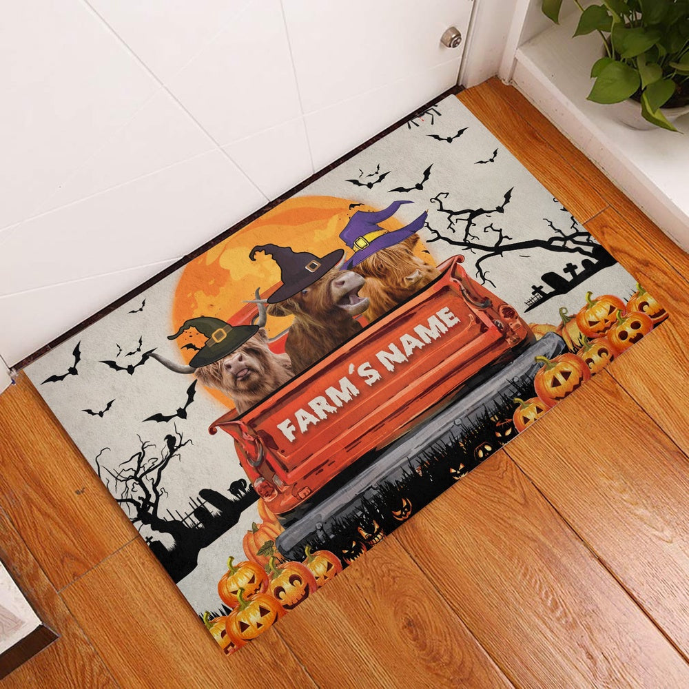 Farm House Door Mat, Highland Custom Farm Name Halloween Doormat, Custom Welcome Mats