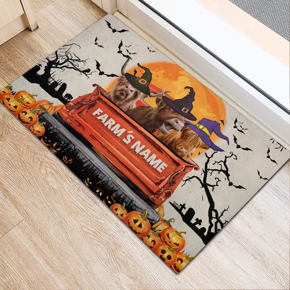 Farm House Door Mat, Highland Custom Farm Name Halloween Doormat, Custom Welcome Mats