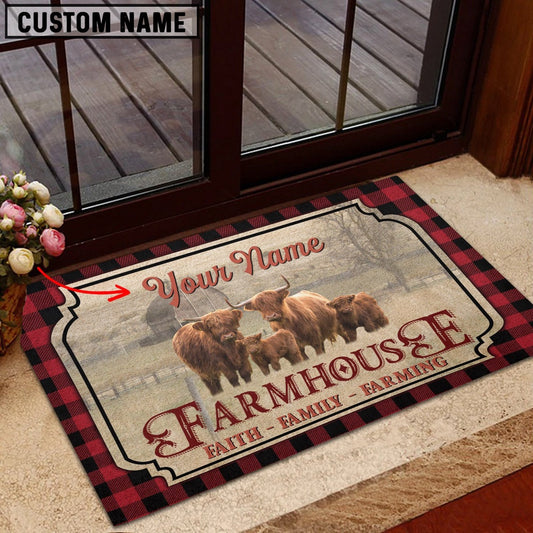 Farm House Door Mat, Highland Faith Family Farming Custom Name Doormat, Custom Welcome Mats