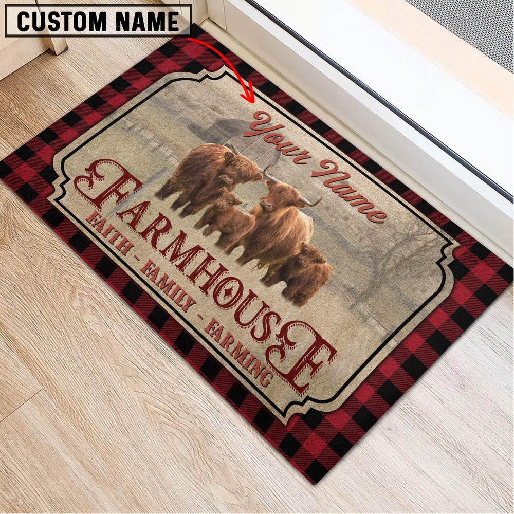 Farm House Door Mat, Highland Faith Family Farming Custom Name Doormat, Custom Welcome Mats