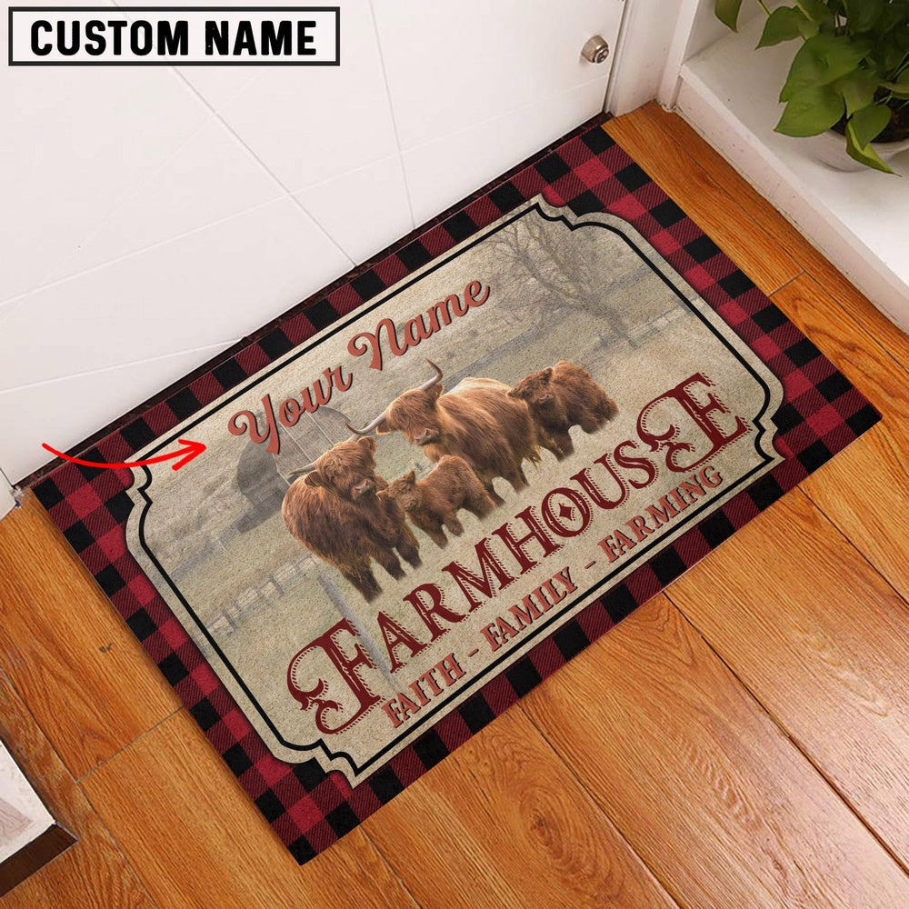 Farm House Door Mat, Highland Faith Family Farming Custom Name Doormat, Custom Welcome Mats