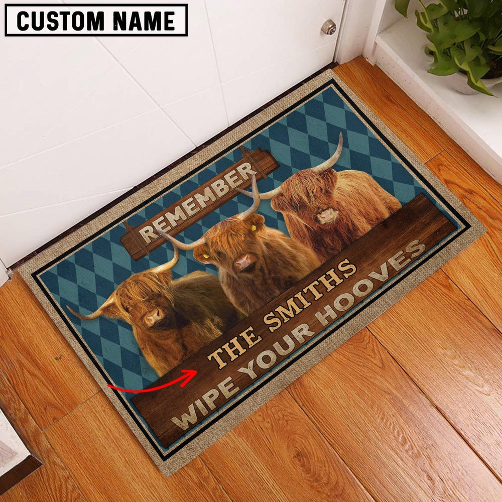 Farm House Door Mat, Highland Wipe Your Hooves Custom Name Doormat, Custom Welcome Mats
