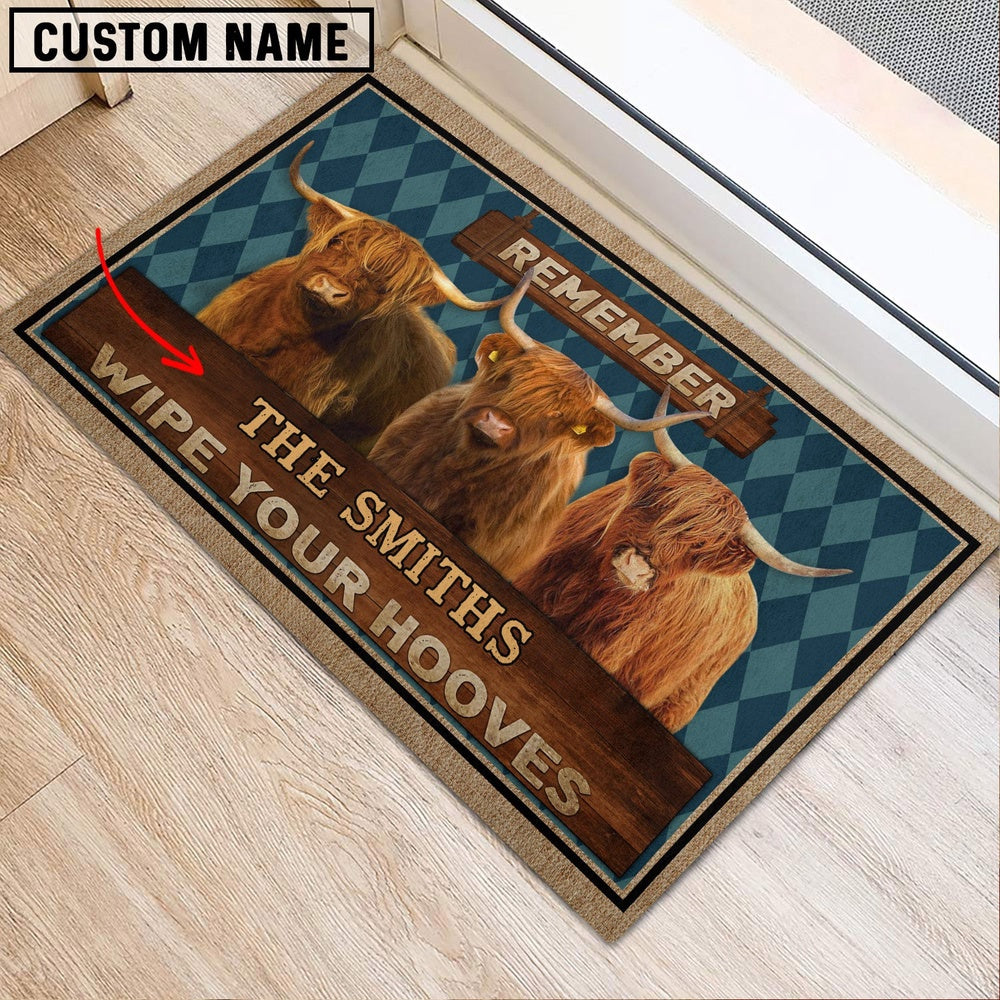 Farm House Door Mat, Highland Wipe Your Hooves Custom Name Doormat, Custom Welcome Mats