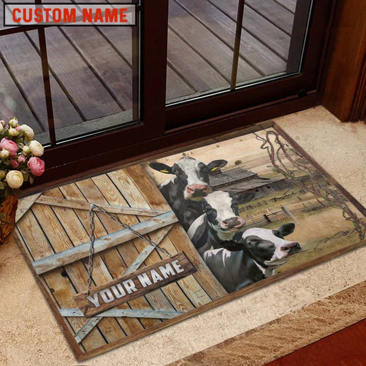 Farm House Door Mat, Holstein Barn Custom Name Doormat, Custom Welcome Mats