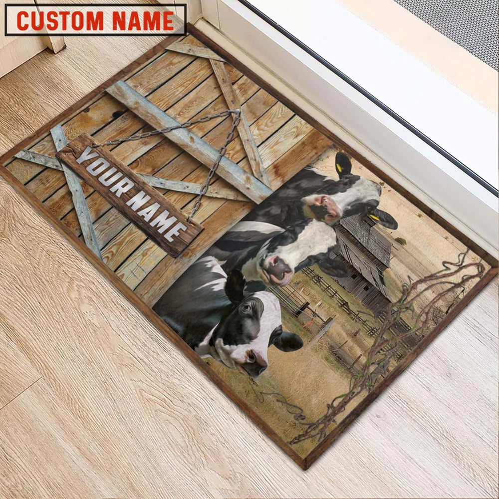 Farm House Door Mat, Holstein Barn Custom Name Doormat, Custom Welcome Mats