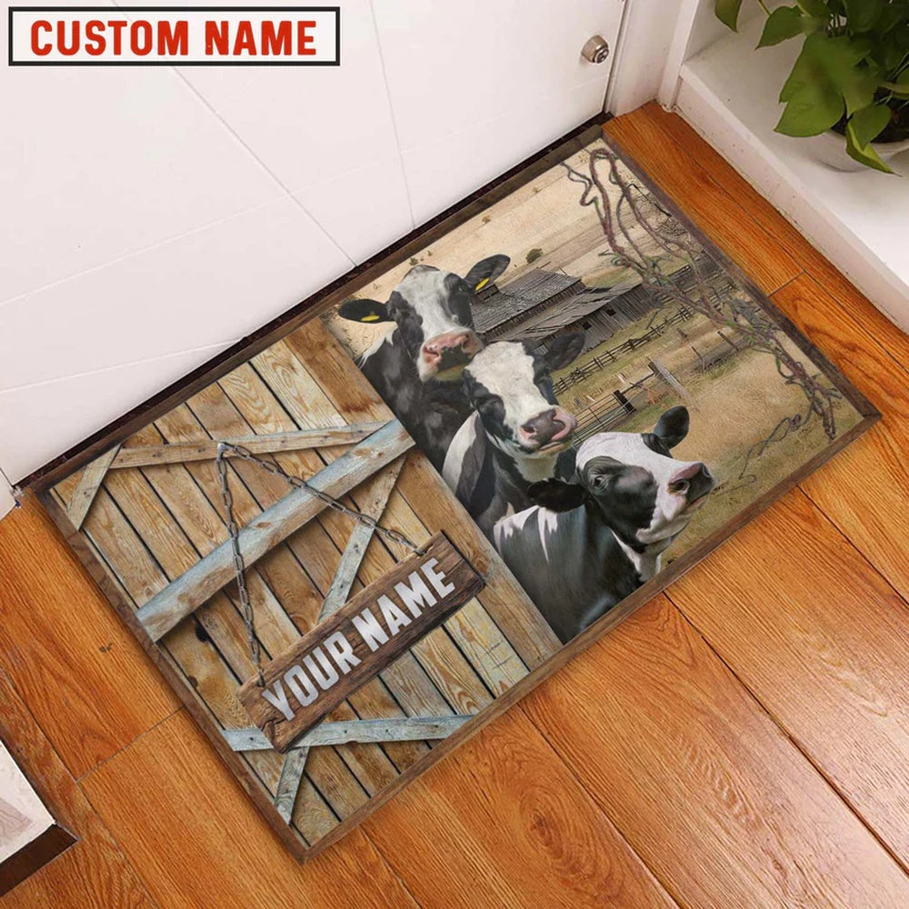 Farm House Door Mat, Holstein Barn Custom Name Doormat, Custom Welcome Mats