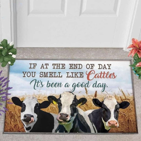 Farm House Door Mat, Holstein Cattle Lover Good Day Doormat, Custom Welcome Mats