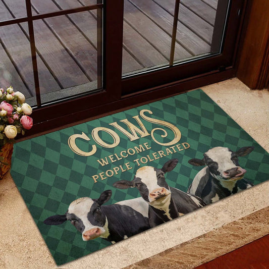 Farm House Door Mat, Holstein Cattle Welcome People Tolerated Doormat, Custom Welcome Mats