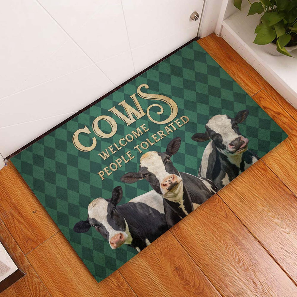 Farm House Door Mat, Holstein Cattle Welcome People Tolerated Doormat, Custom Welcome Mats