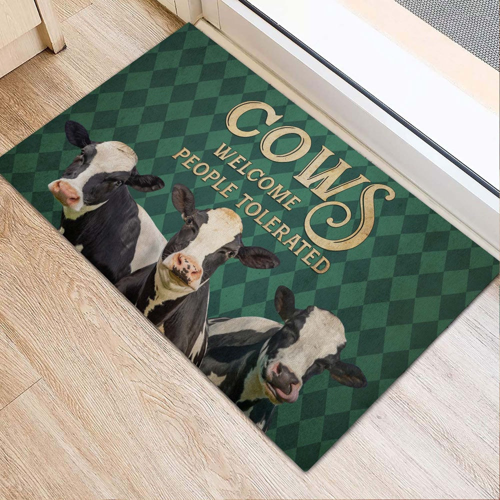 Farm House Door Mat, Holstein Cattle Welcome People Tolerated Doormat, Custom Welcome Mats