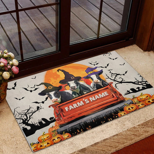 Farm House Door Mat, Holstein Custom Farm Name Halloween Doormat, Custom Welcome Mats