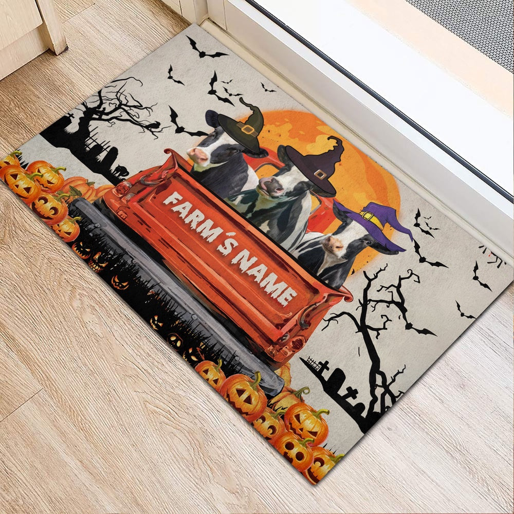 Farm House Door Mat, Holstein Custom Farm Name Halloween Doormat, Custom Welcome Mats
