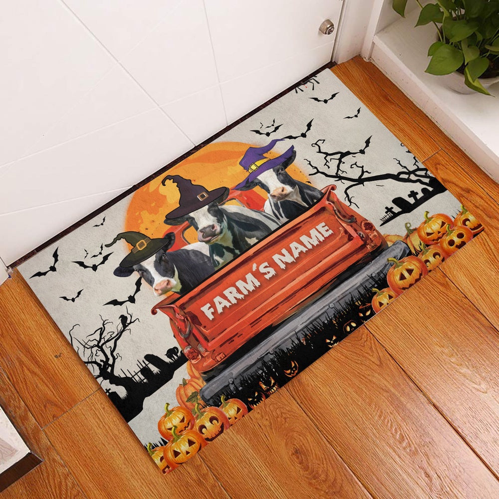 Farm House Door Mat, Holstein Custom Farm Name Halloween Doormat, Custom Welcome Mats