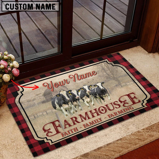 Farm House Door Mat, Holstein Faith Family Farming Custom Name Doormat, Custom Welcome Mats