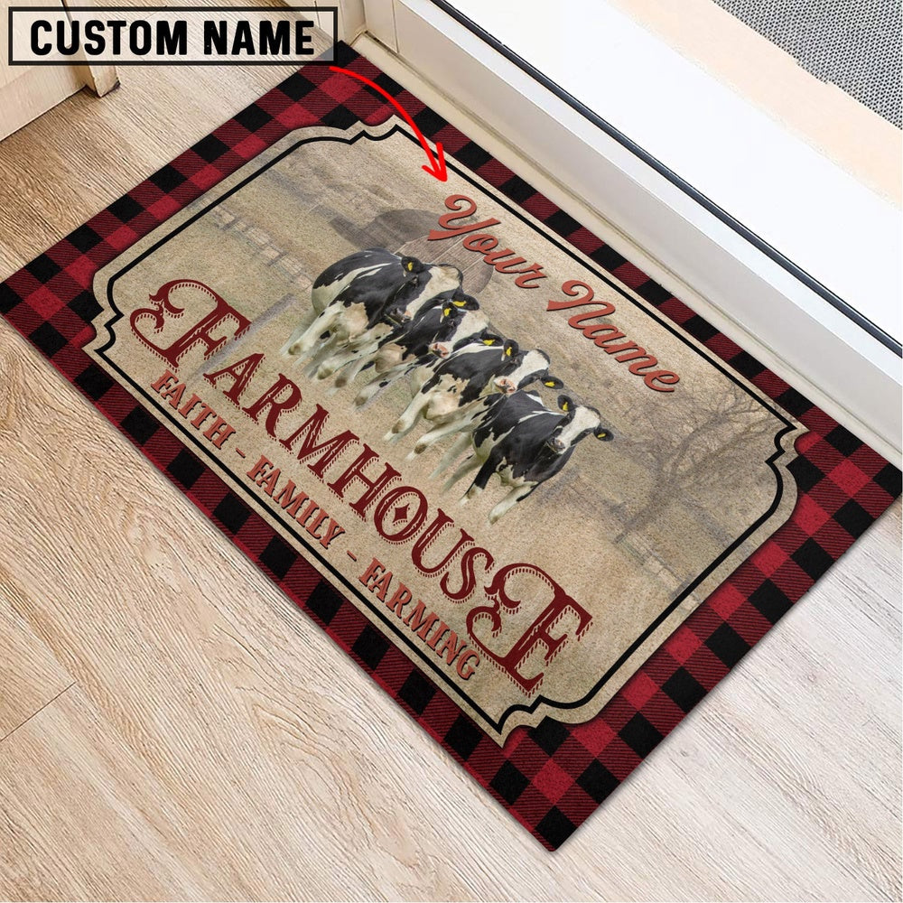 Farm House Door Mat, Holstein Faith Family Farming Custom Name Doormat, Custom Welcome Mats