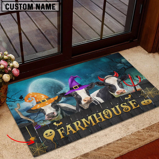 Farm House Door Mat, Holstein Farmhouse Halloween Custom Name Doormat, Custom Welcome Mats