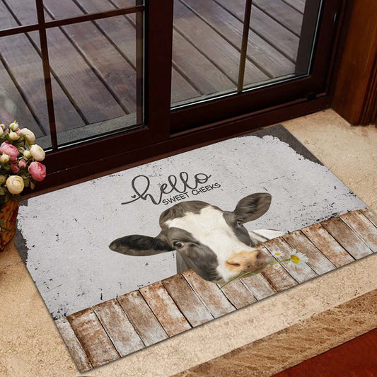 Farm House Door Mat, Holstein Hello Sweet Checks Doormat, Custom Welcome Mats