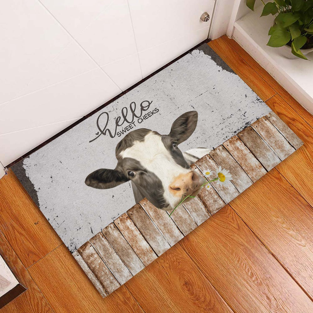 Farm House Door Mat, Holstein Hello Sweet Checks Doormat, Custom Welcome Mats