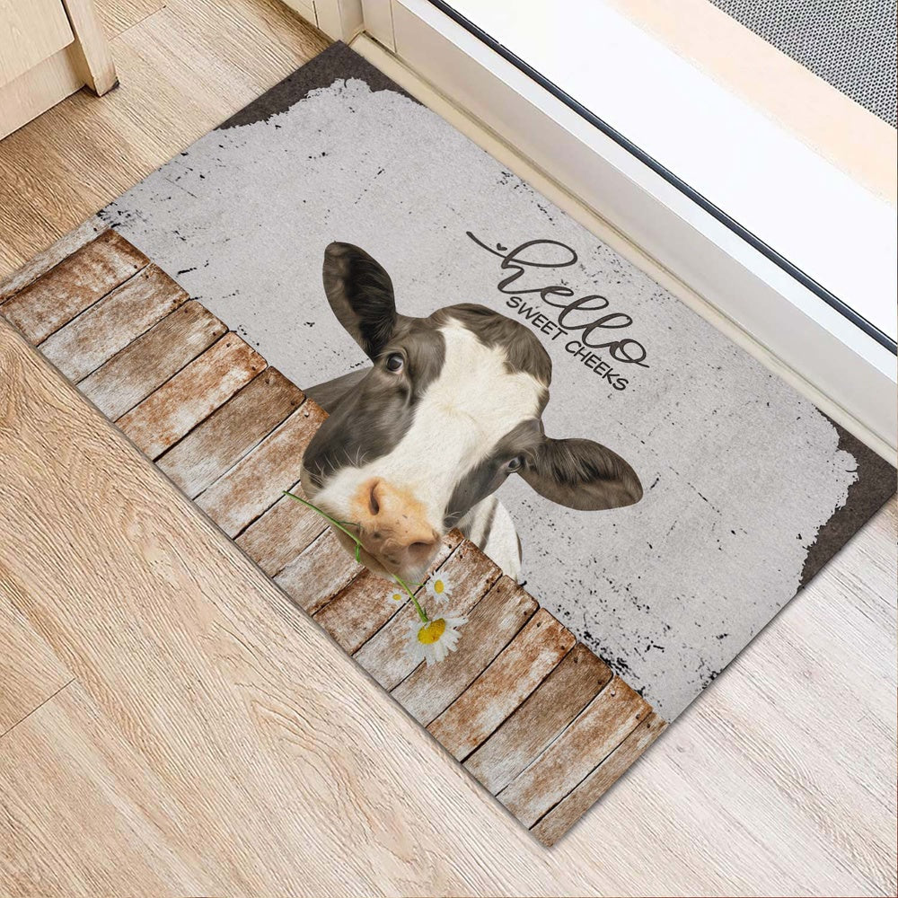 Farm House Door Mat, Holstein Hello Sweet Checks Doormat, Custom Welcome Mats