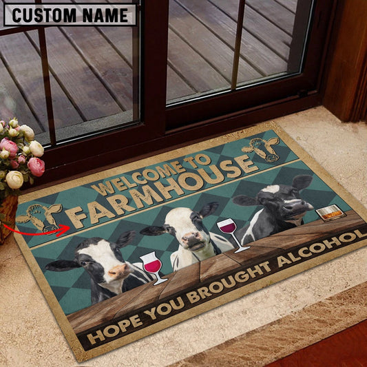 Farm House Door Mat, Holstein Hope You Bought Alcohol Custom Name Doormat, Custom Welcome Mats