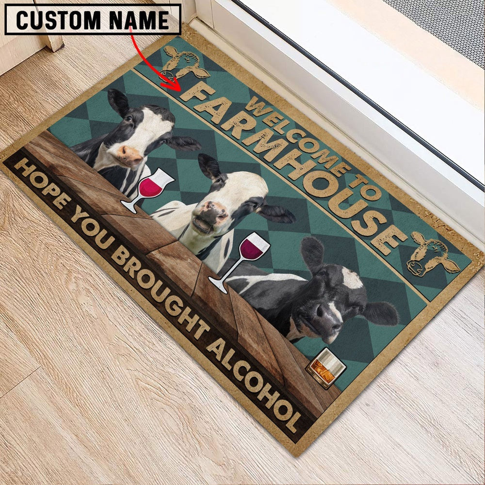 Farm House Door Mat, Holstein Hope You Bought Alcohol Custom Name Doormat, Custom Welcome Mats