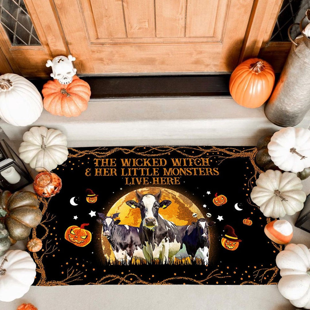 Farm House Door Mat, Holstein The Wicked Witch And Her Little Monsters Live Here Doormat, Custom Welcome Mats
