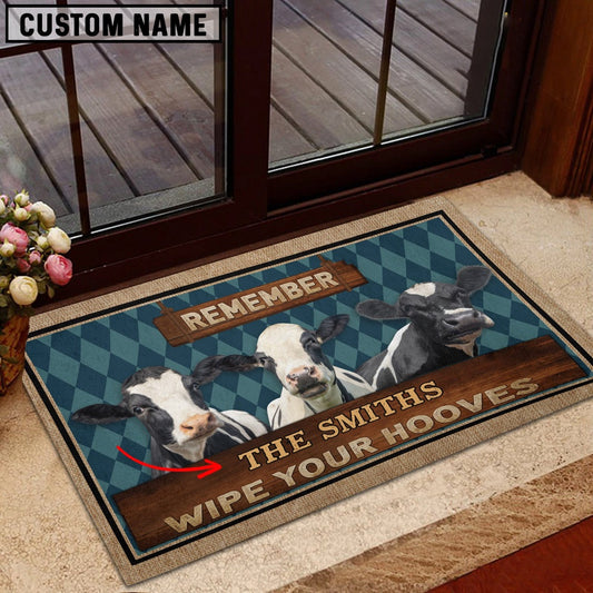 Farm House Door Mat, Holstein Wipe Your Hooves Custom Name Doormat, Custom Welcome Mats