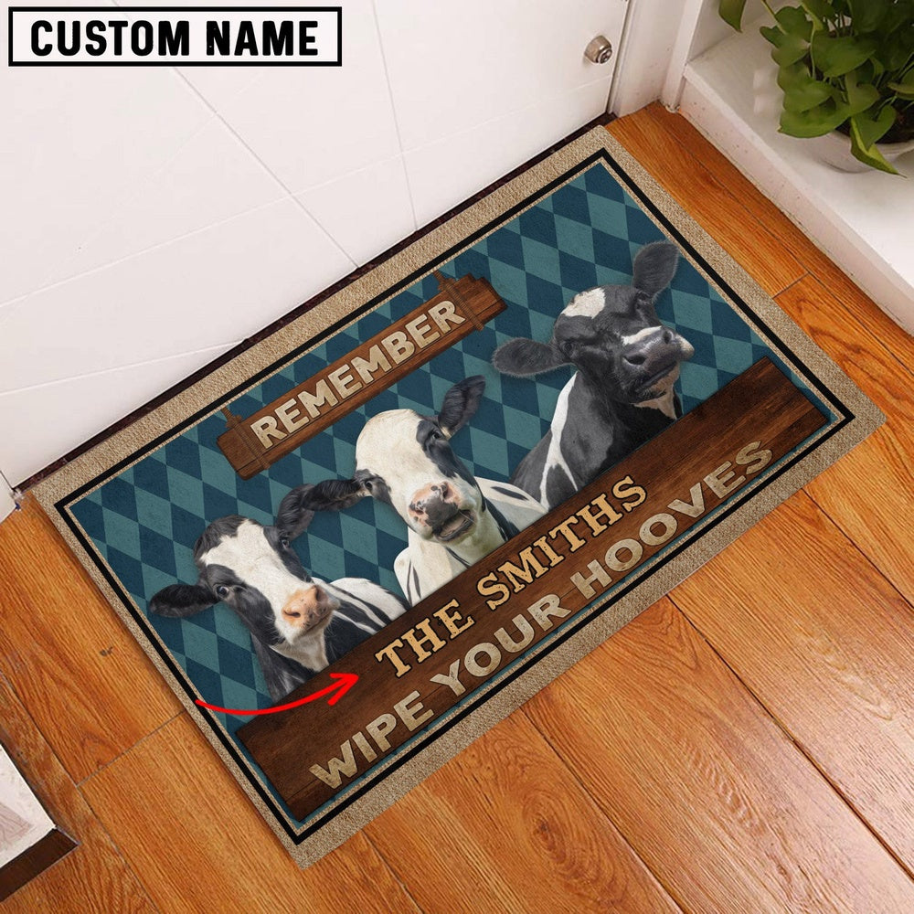 Farm House Door Mat, Holstein Wipe Your Hooves Custom Name Doormat, Custom Welcome Mats