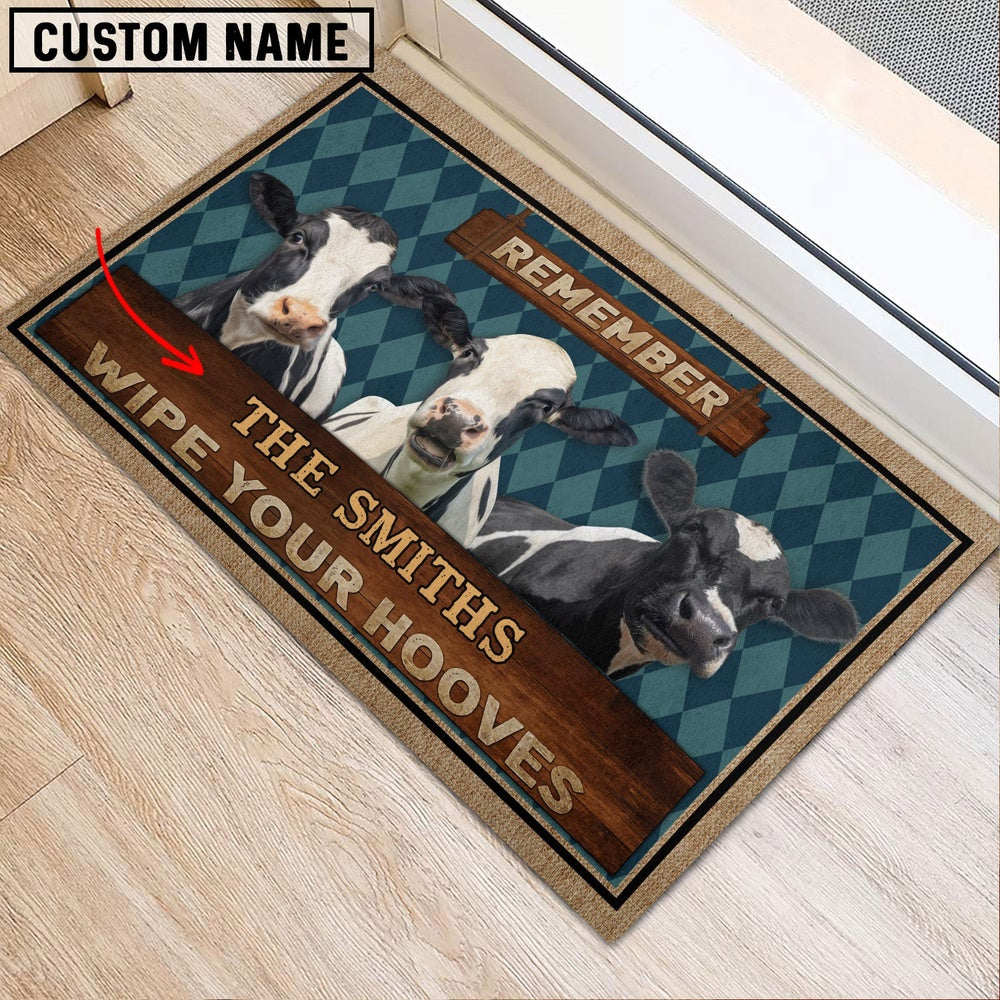 Farm House Door Mat, Holstein Wipe Your Hooves Custom Name Doormat, Custom Welcome Mats