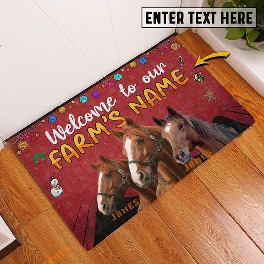 Farm House Door Mat, Horse Christmas Custom Name Doormat, Custom Welcome Mats