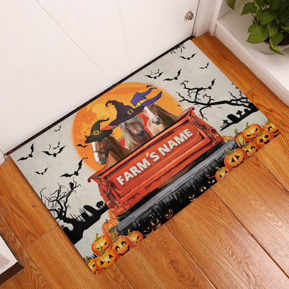 Farm House Door Mat, Horse Custom Farm Name Halloween Doormat, Custom Welcome Mats