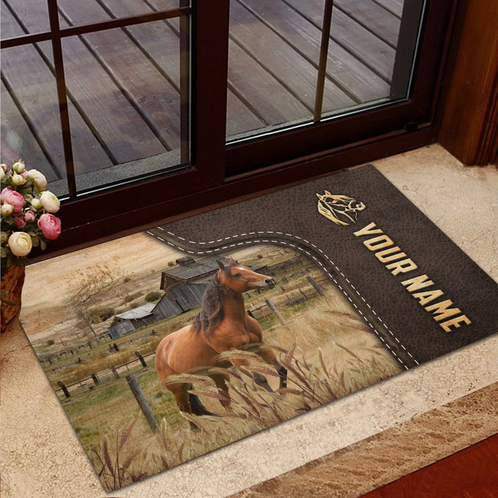 Farm House Door Mat, Horse Custom Name Leather Pattern Doormat, Custom Welcome Mats