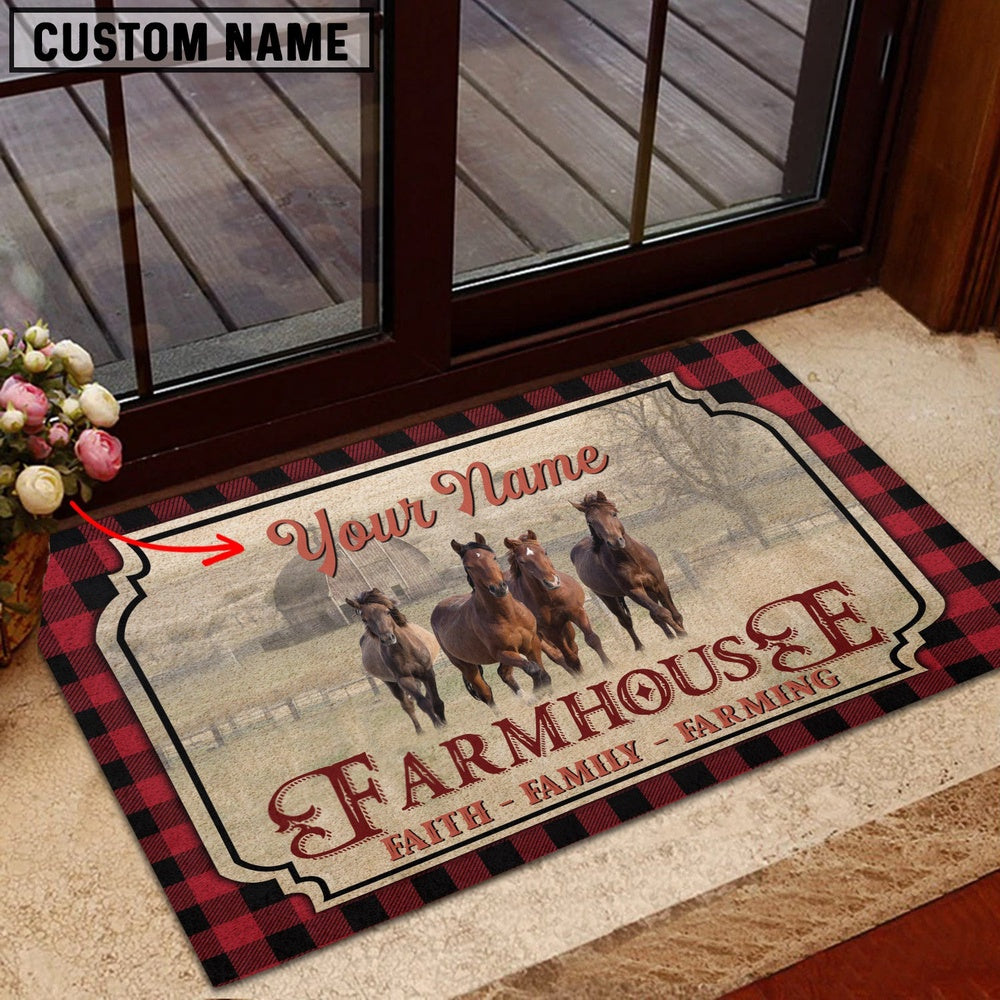 Farm House Door Mat, Horse Faith Family Farming Custom Name Doormat, Custom Welcome Mats