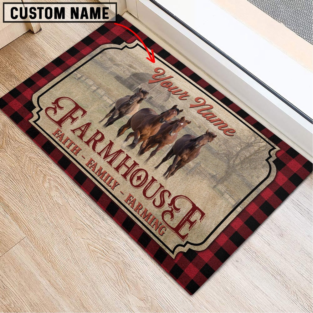 Farm House Door Mat, Horse Faith Family Farming Custom Name Doormat, Custom Welcome Mats